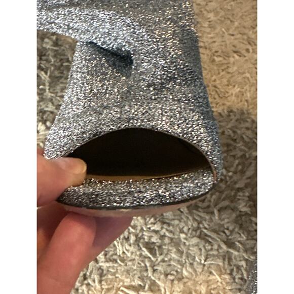 Aquazzura Eclair Bootie 105 Silver Metallic Lurex Peep Toe Stiletto Heel 36.5 - Picture 8 of 14